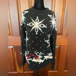 Lauren Hansen Holiday Christmas Sweater Large Hand Knitted Snowflake Reindeer